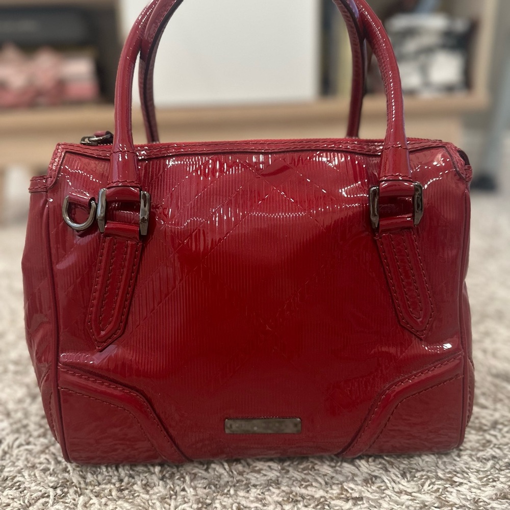Burberry Red Patent Leather Boston bag